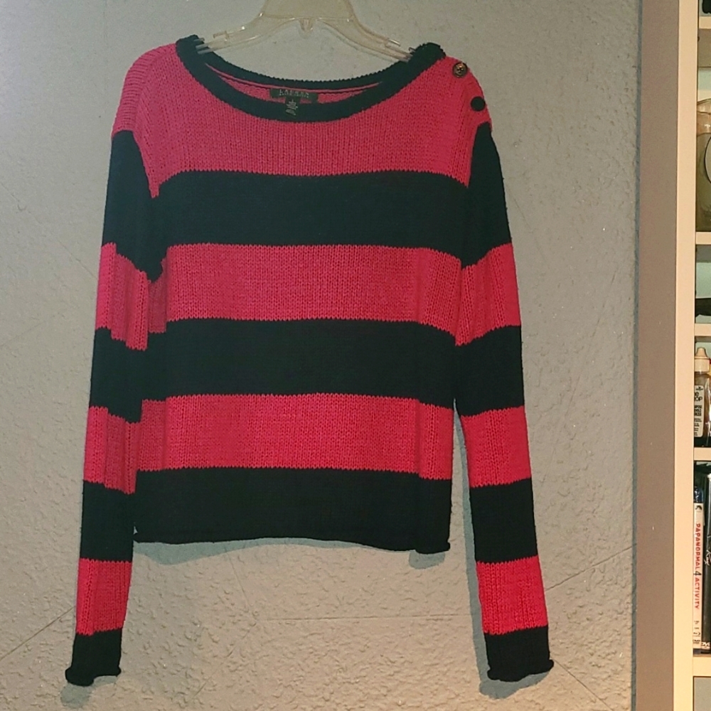 Lauren Ralph Lauren acrylic sweater stripes navy and fuchsia women's size Large